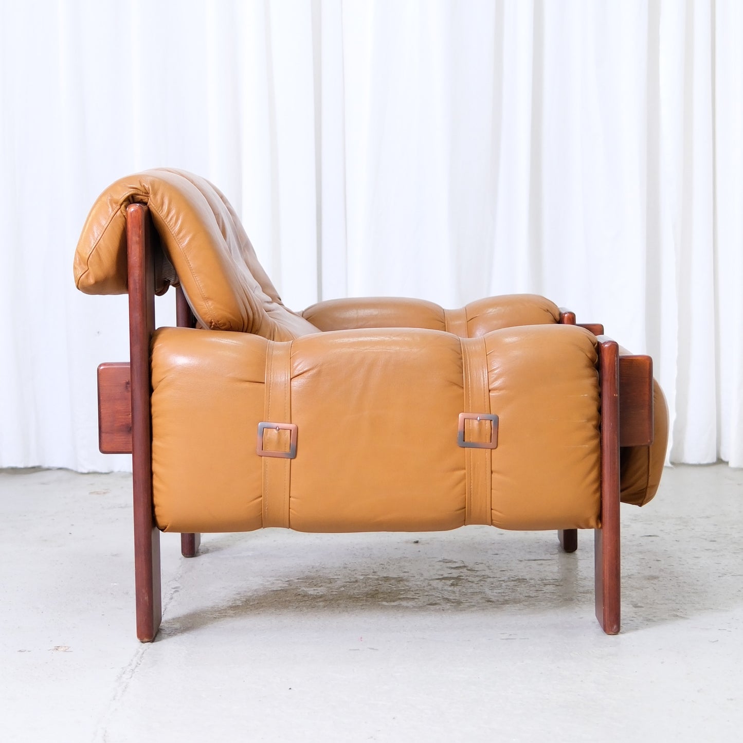 Vintage Brazilian Armchairs in Cognac Leather and Wood