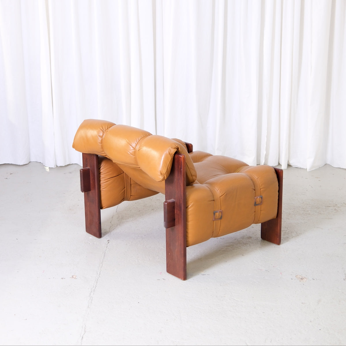 Vintage Brazilian Armchairs in Cognac Leather and Wood