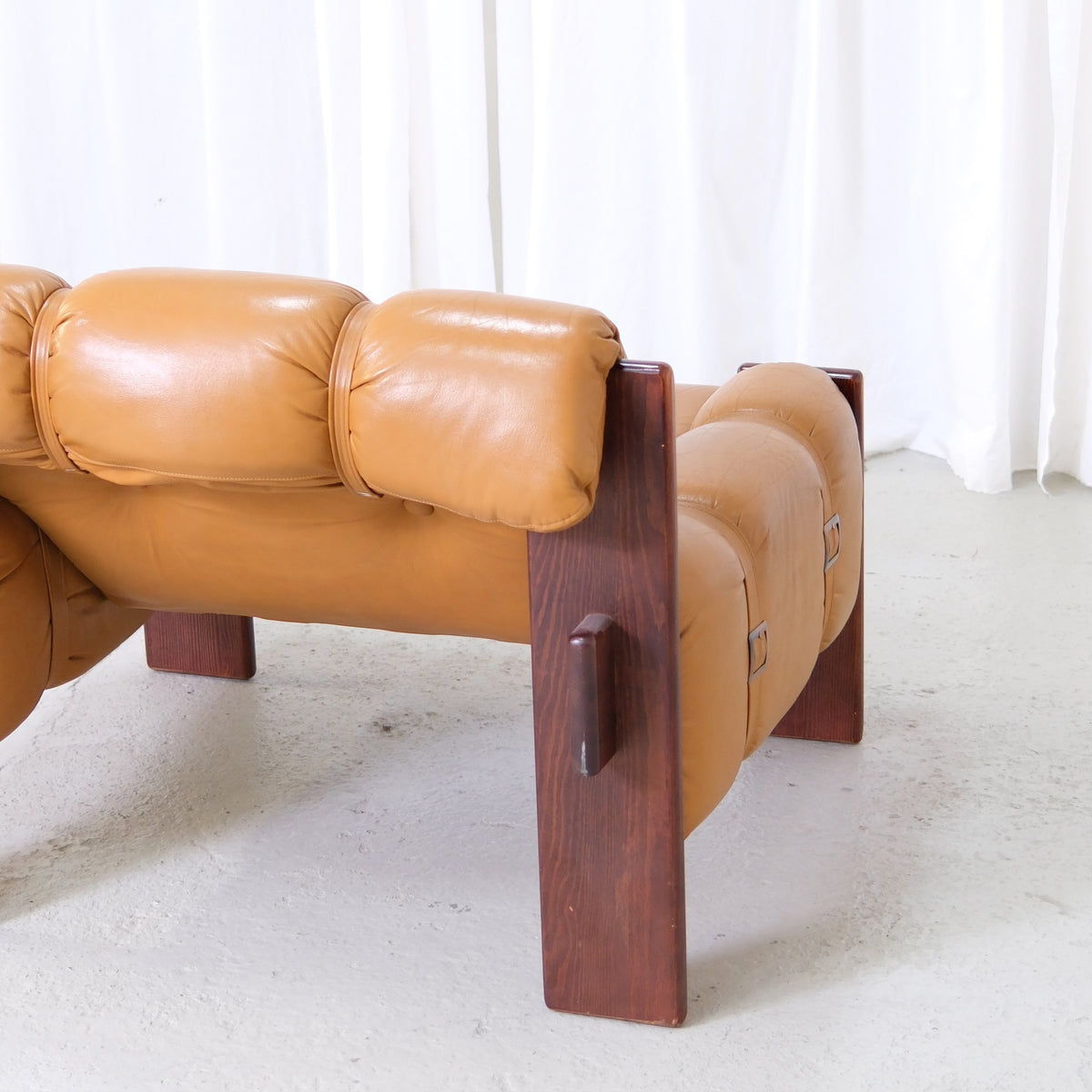 Vintage Brazilian Armchairs in Cognac Leather and Wood