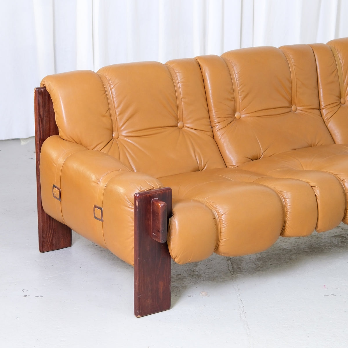 Vintage Brazilian Sofa in Cognac Leather and Wood