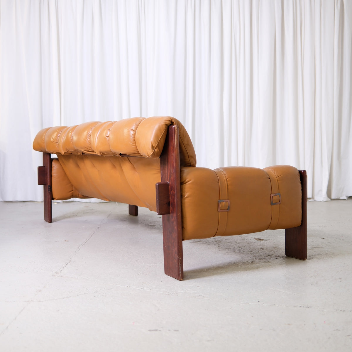 Vintage Brazilian Sofa in Cognac Leather and Wood