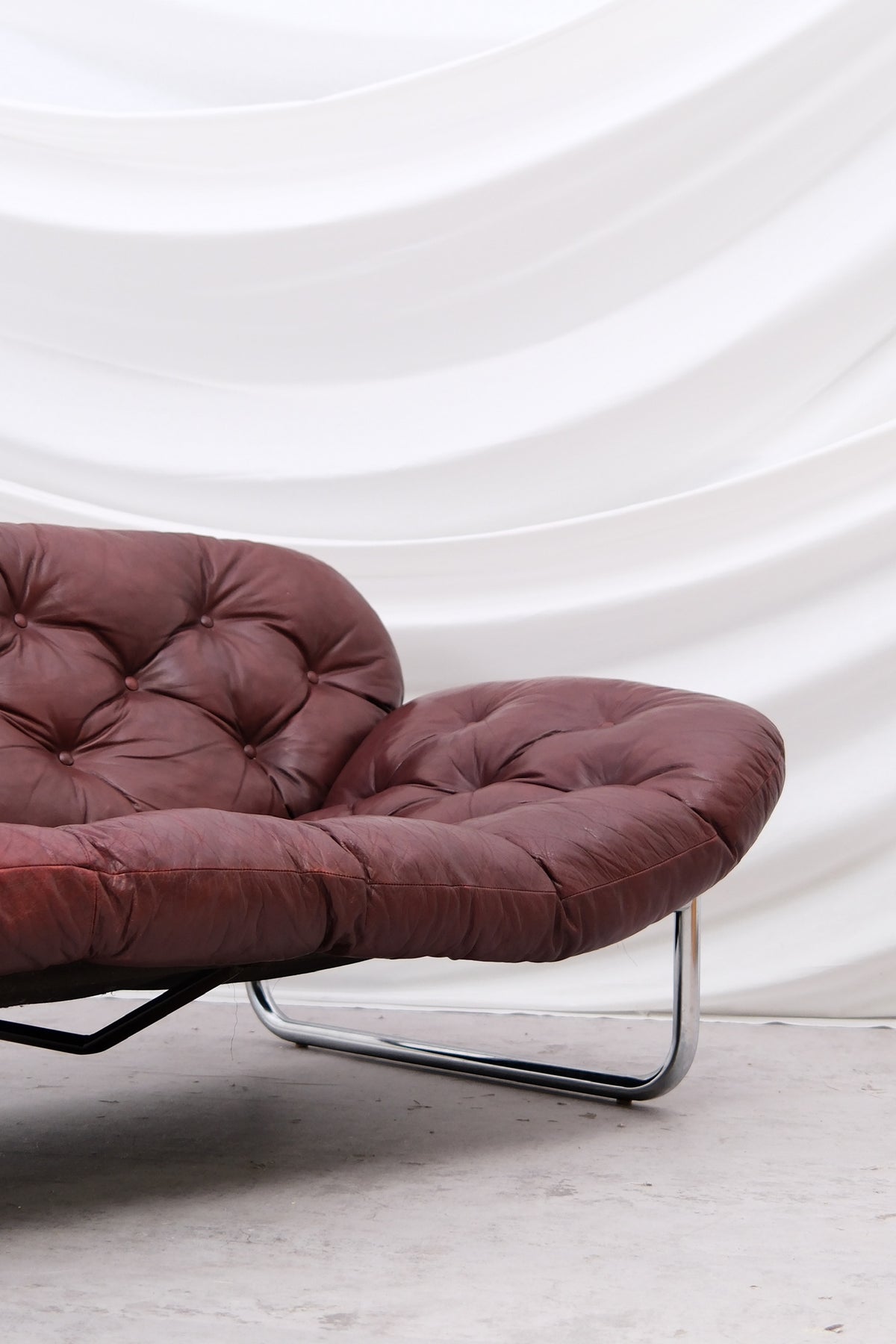 Vintage IKEA 3 Seater Sofa by Johan Bertil Häggström Dark Red Leather, 1970s