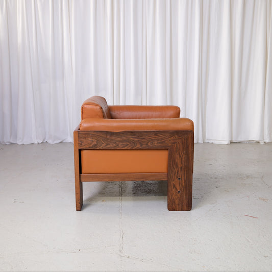 Tobia Scarpa Bastiano Armchair in Cognac Leather and Rosewood