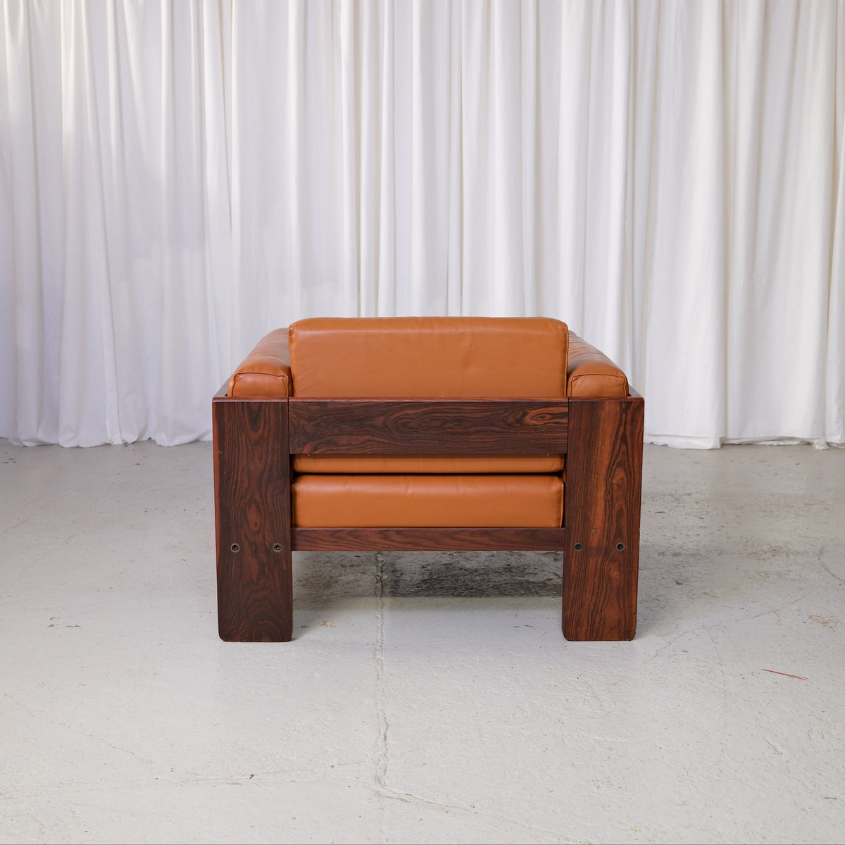 Tobia Scarpa Bastiano Armchair in Cognac Leather and Rosewood