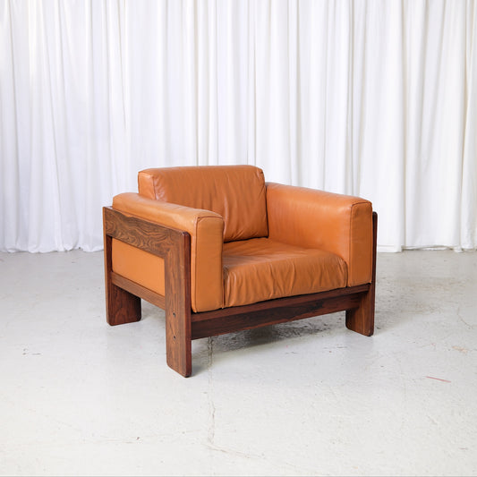 Tobia Scarpa Bastiano Armchair in Cognac Leather and Rosewood