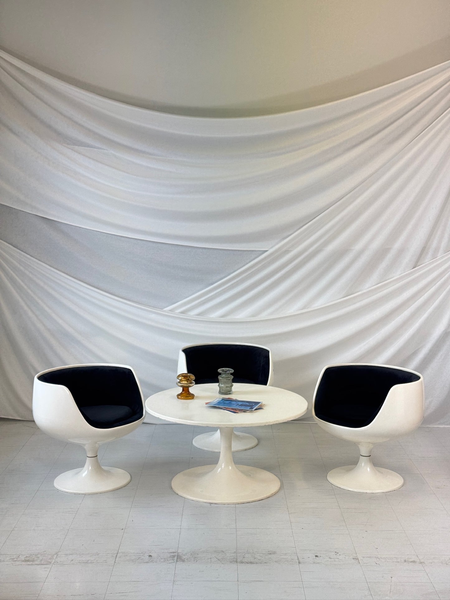Eero Aarnio ‘Cognac’ Chairs in Black Velvet Set of Three