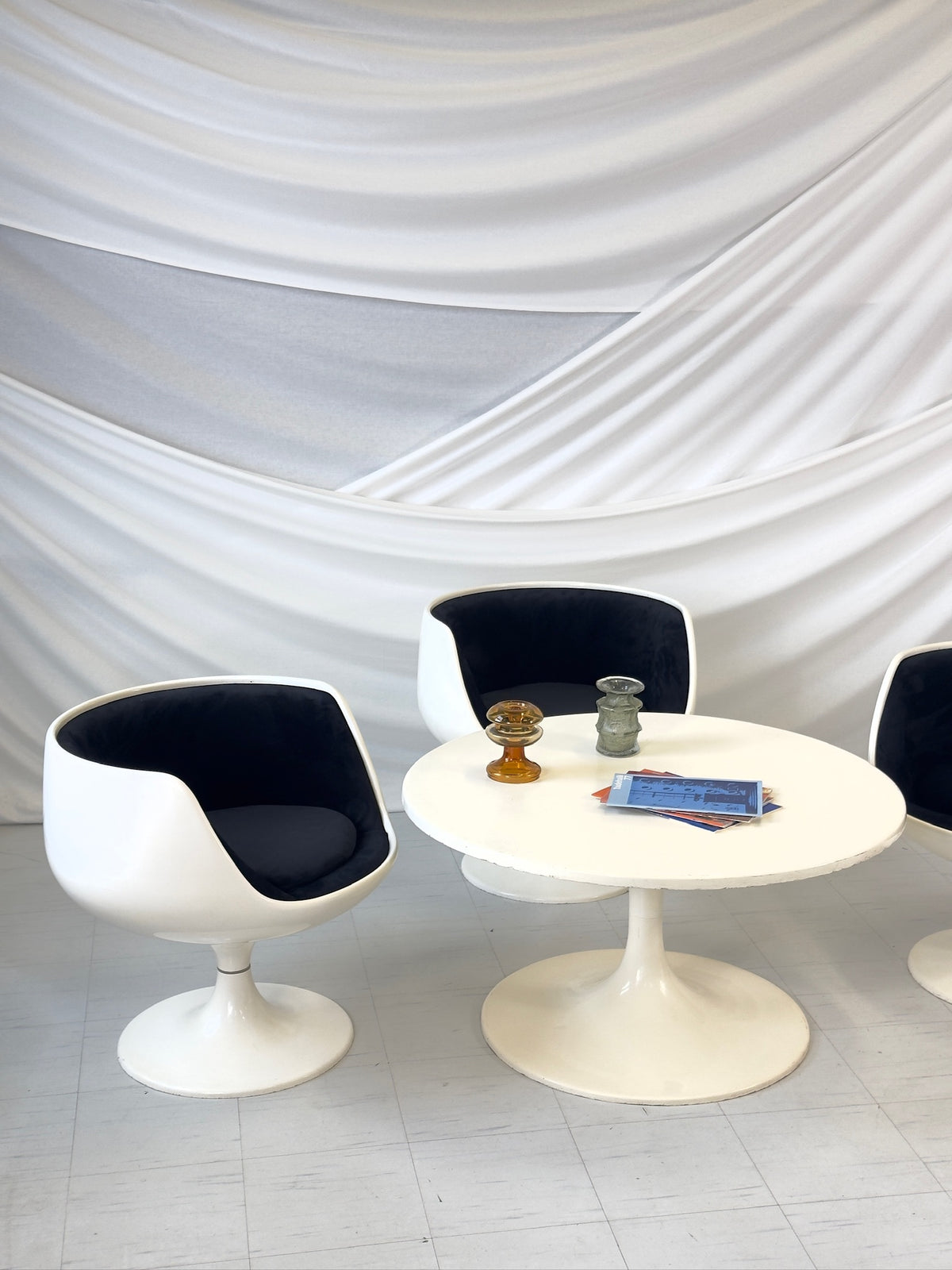 Eero Aarnio ‘Cognac’ Chairs in Black Velvet Set of Three