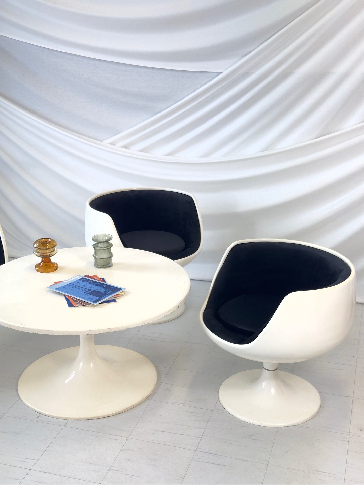 Eero Aarnio ‘Cognac’ Chairs in Black Velvet Set of Three