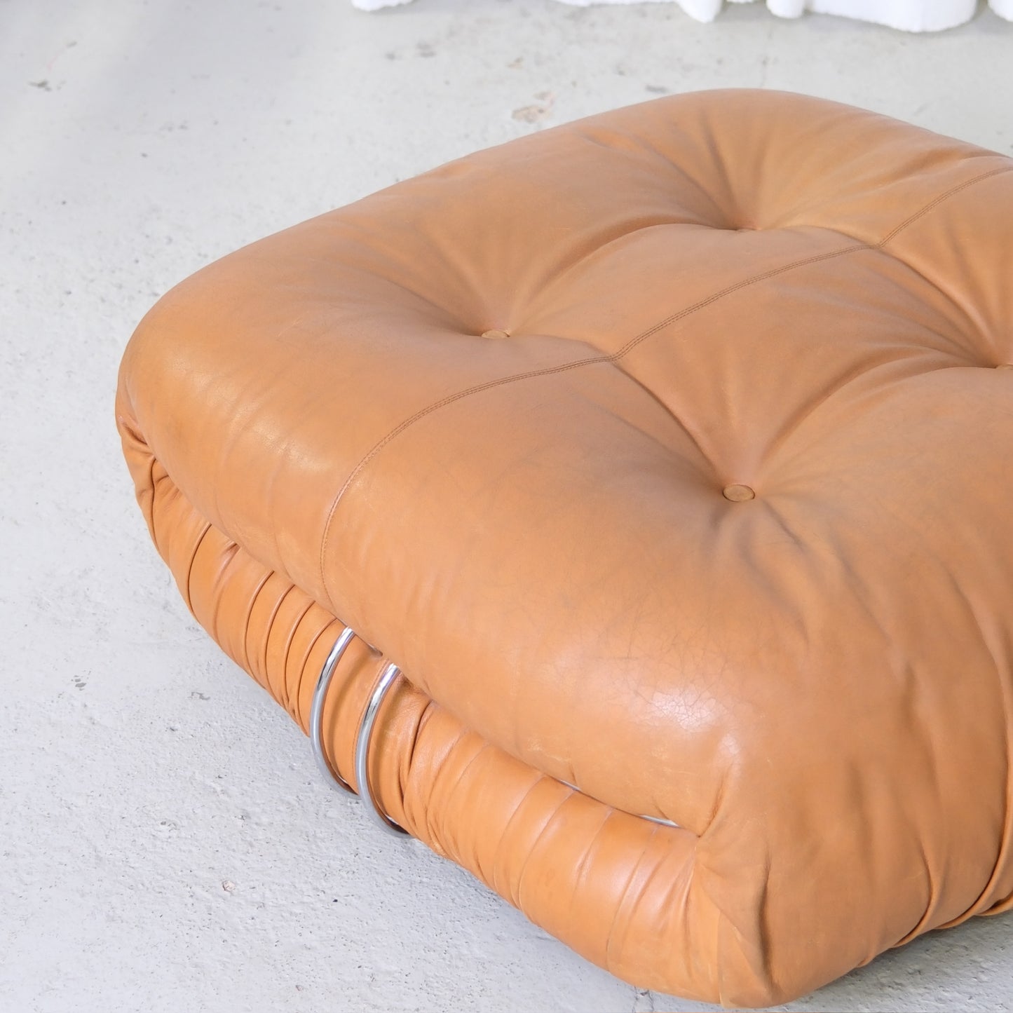 Tobia Scarpa Soriana Armchair and Ottoman in Cognac Leather for Cassina