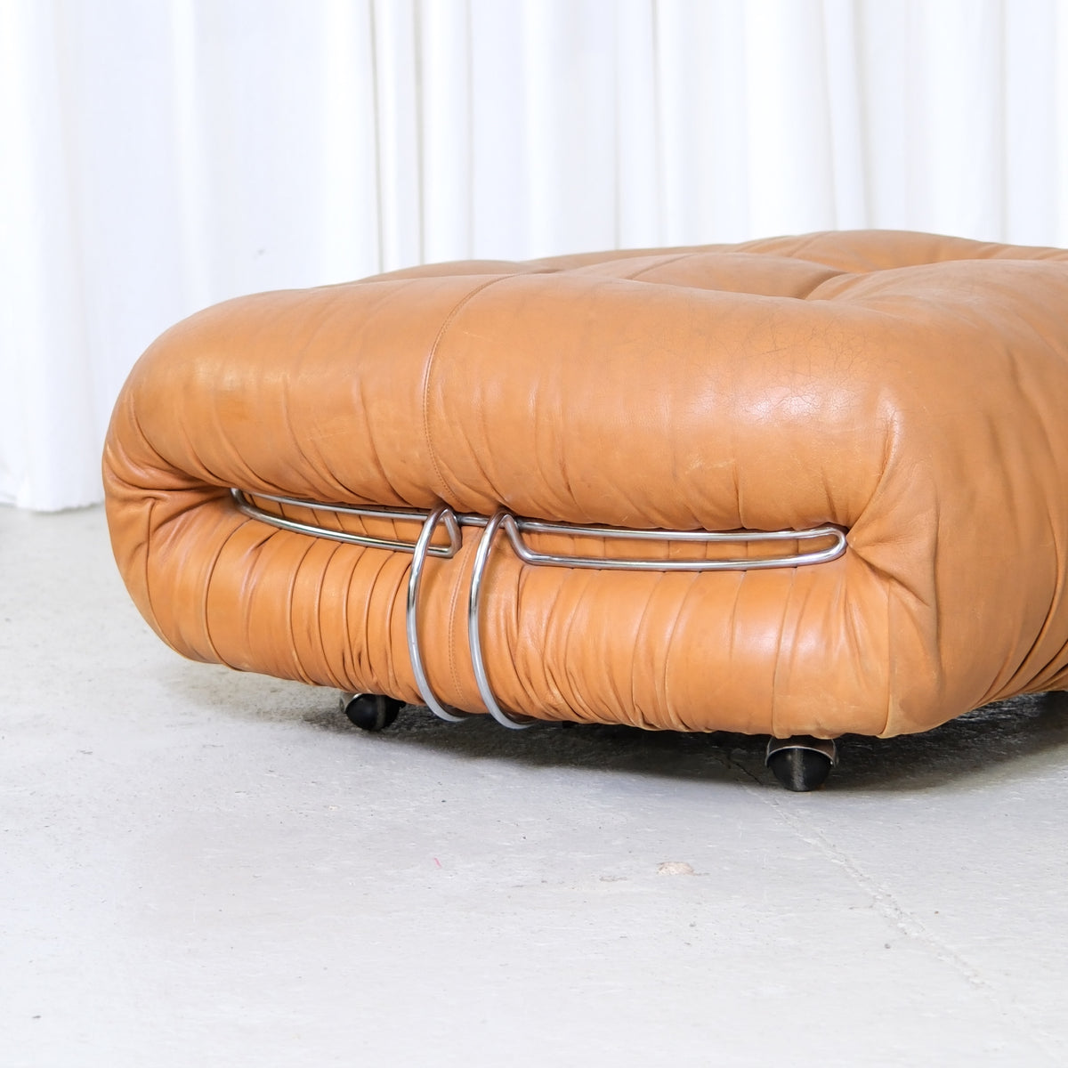Tobia Scarpa Soriana Armchair and Ottoman in Cognac Leather for Cassina