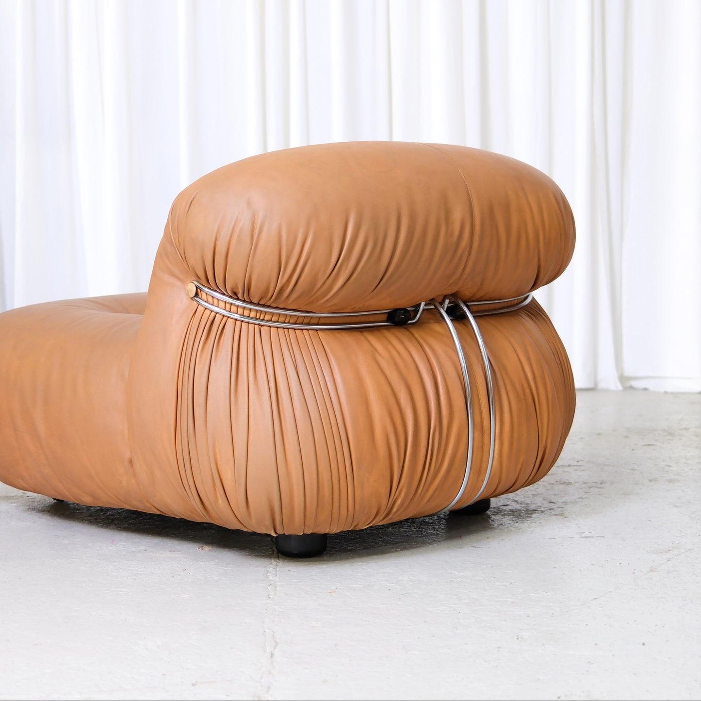 Tobia Scarpa Soriana Armchair and Ottoman in Cognac Leather for Cassina