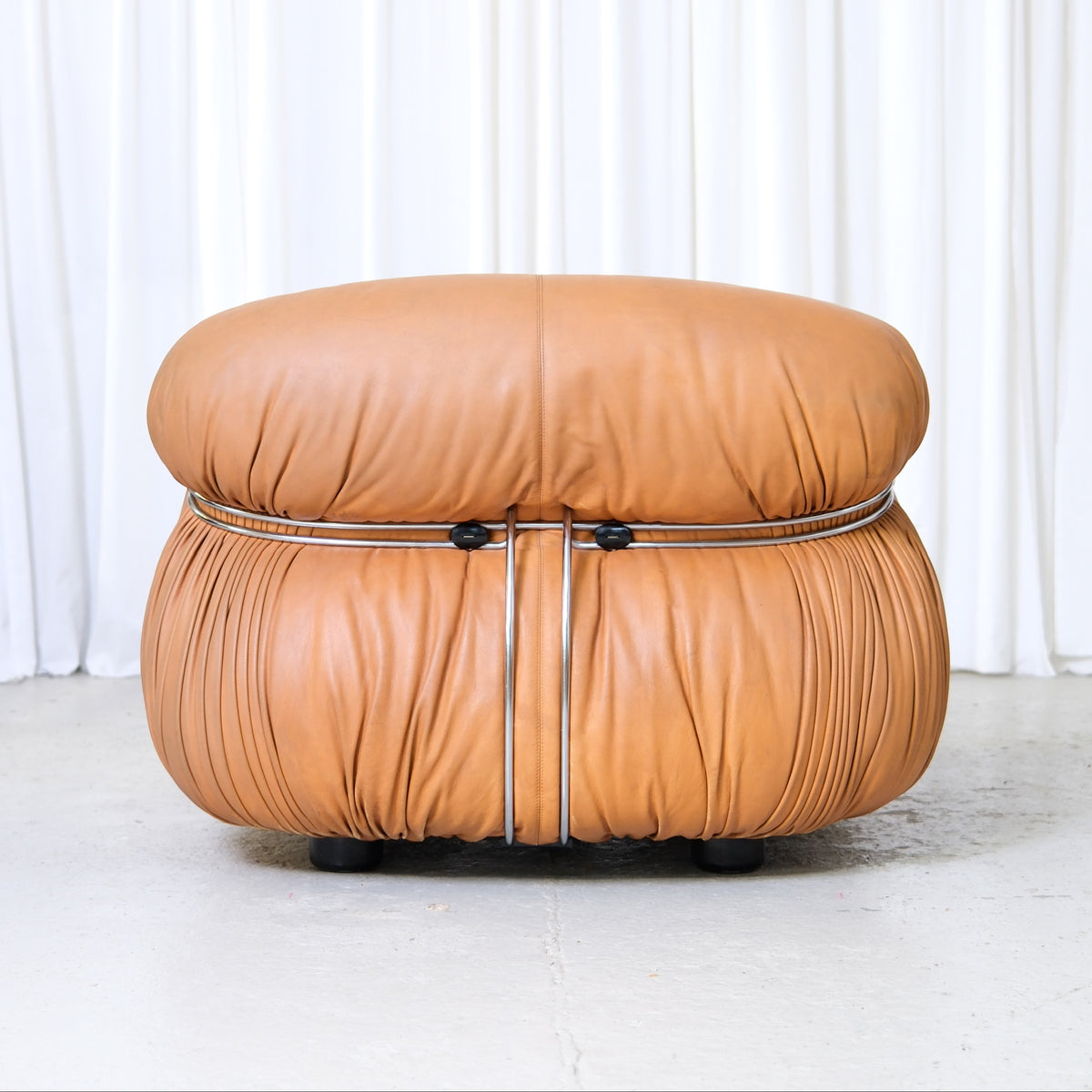 Tobia Scarpa Soriana Armchair and Ottoman in Cognac Leather for Cassina