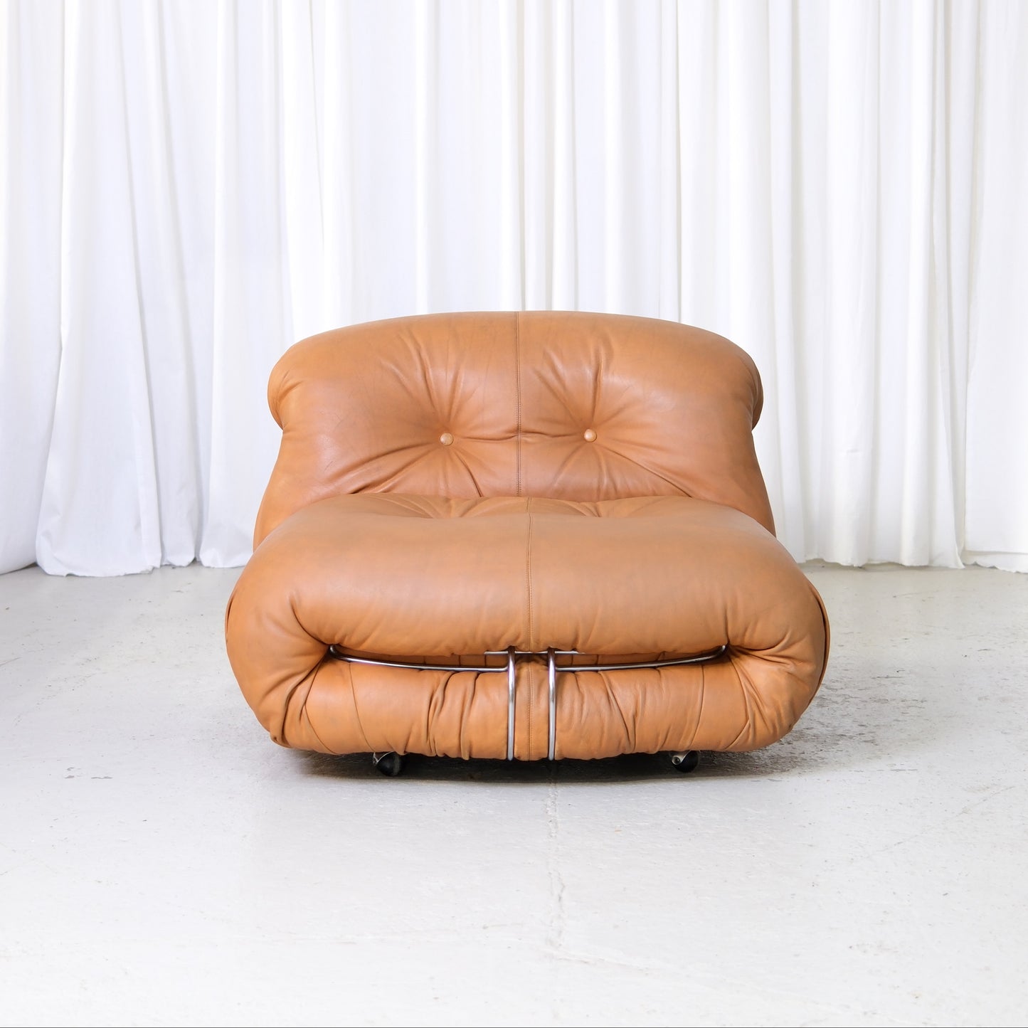 Tobia Scarpa Soriana Armchair and Ottoman in Cognac Leather for Cassina