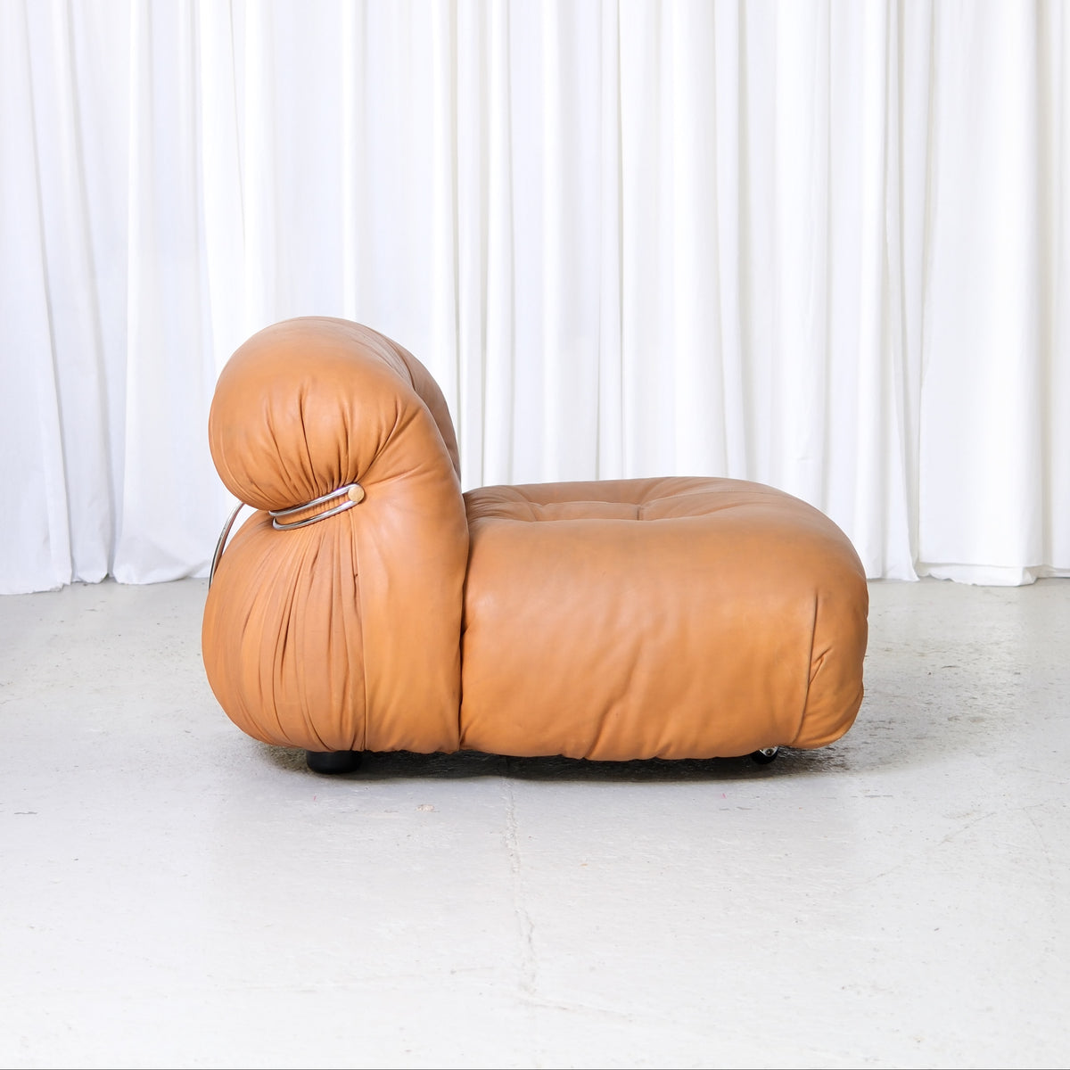 Tobia Scarpa Soriana Armchair and Ottoman in Cognac Leather for Cassina