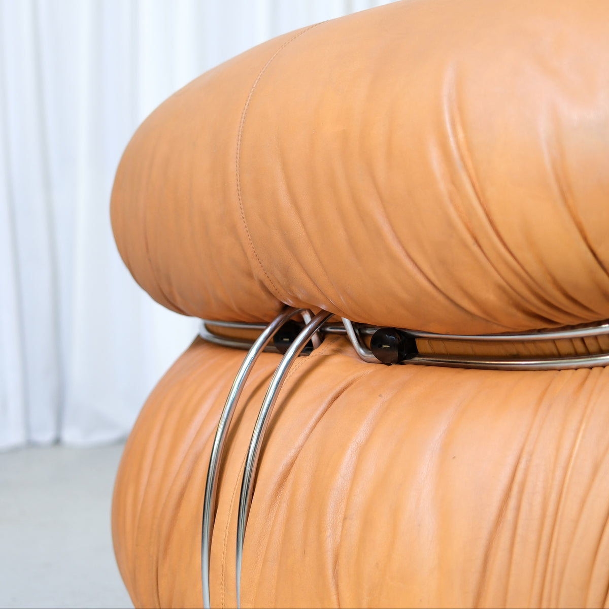 Tobia Scarpa Soriana Armchair and Ottoman in Cognac Leather for Cassina