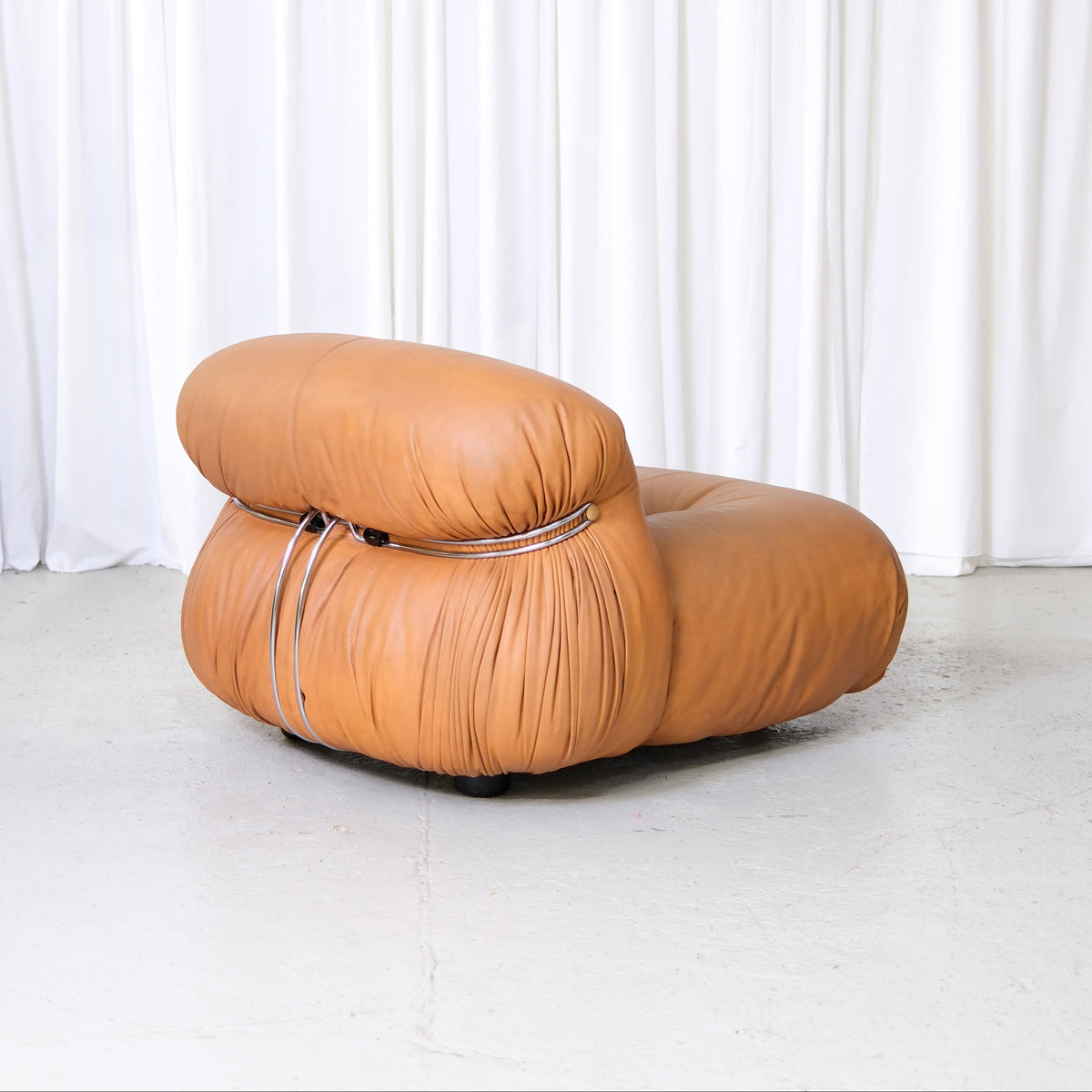 Tobia Scarpa Soriana Armchair and Ottoman in Cognac Leather for Cassina