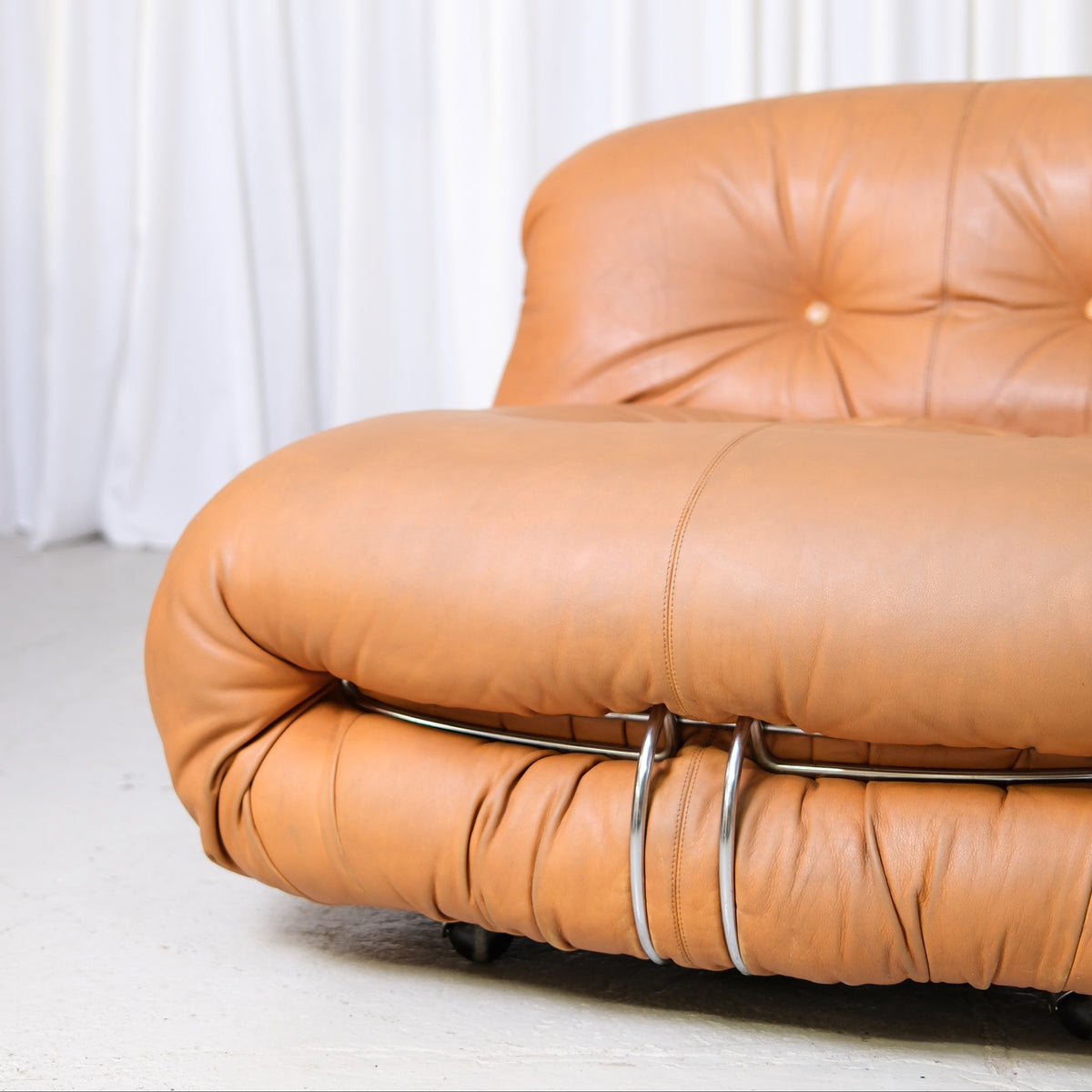 Tobia Scarpa Soriana Armchair and Ottoman in Cognac Leather for Cassina
