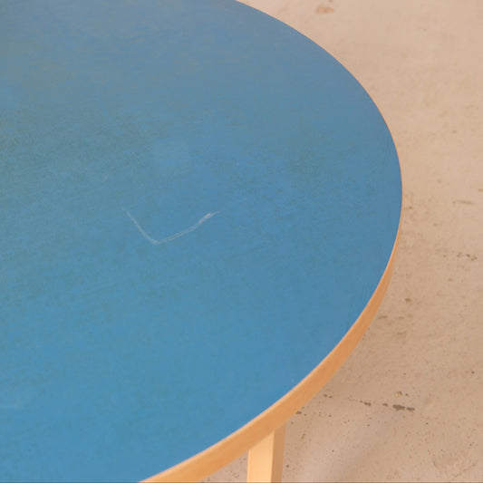 Artek Table 91 with Blue Linoleum Top by Alvar Aalto