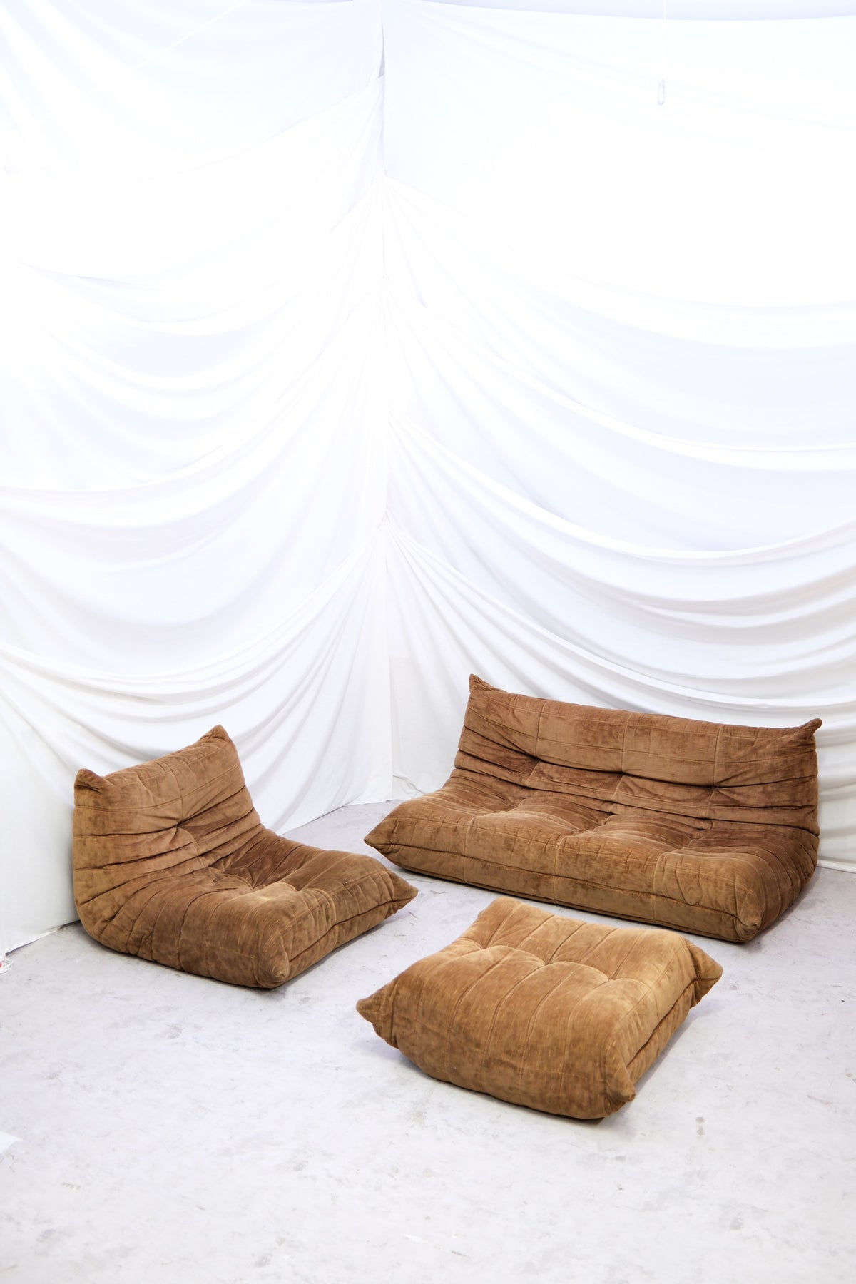 Vintage Ligne Roset Togo Sofa Set – Brown Velvet