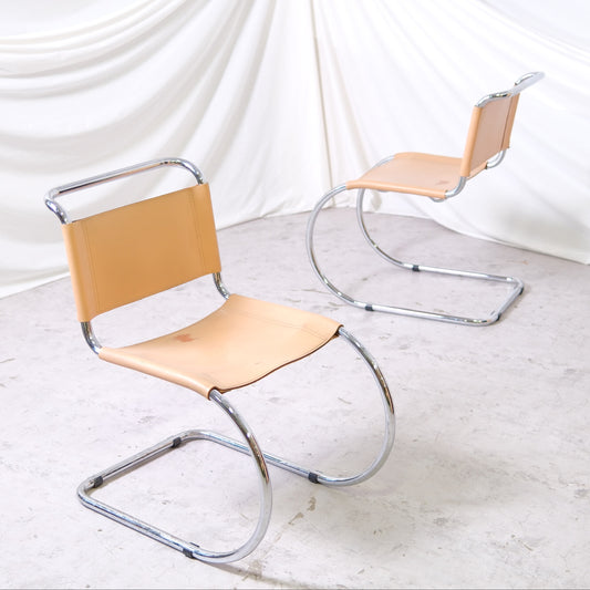 Vintage MR10 chairs by Ludwig Mies van der Rohe. Chrome cantilever frame with leather seats. Chairs sold individually.