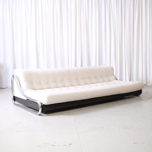 Vintage IKEA Impala 3-seater sofa by Gillis Lundgren with light velvet upholstery, chrome tube frame and black base