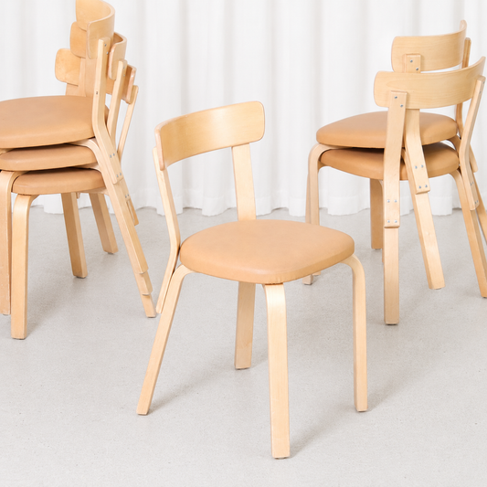 Artek Chair 69 in Birch with Beige Upholstery by Alvar Aalto