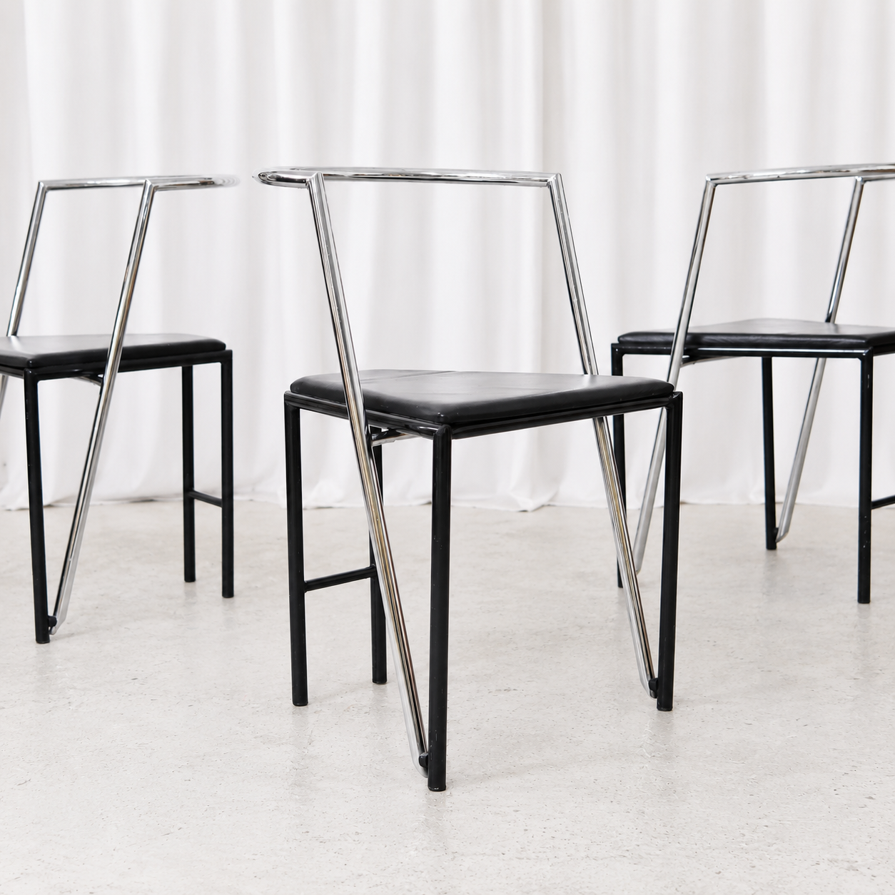 Vintage Chrome and Black Leather Dining Chairs