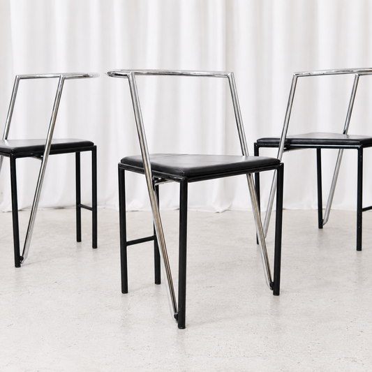 Vintage Chrome and Black Leather Dining Chairs