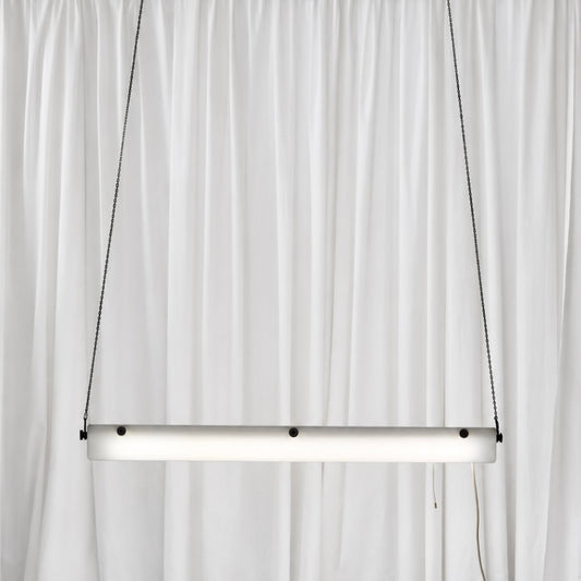 White acrylic pendant light designed by Yrjö Kukkapuro for SLO-Metal Oy, illuminated